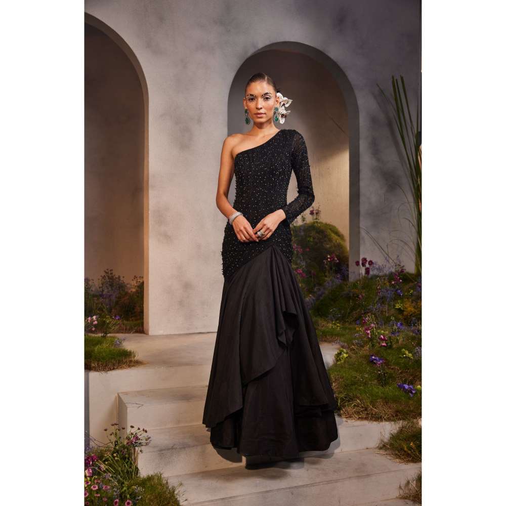 CHARU AND VASUNDHARA Lana Black Gown
