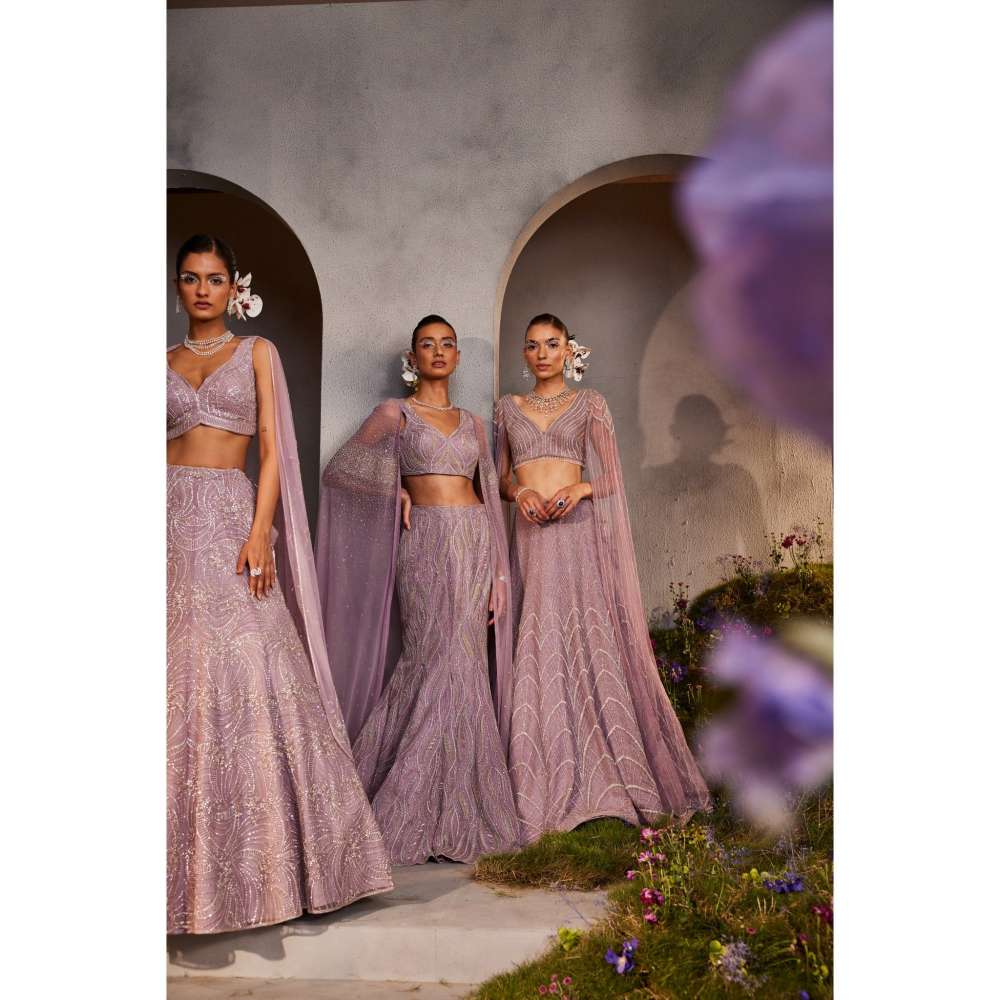 CHARU AND VASUNDHARA Letty Lavender Classic Lehenga with Blouse & Dupatta (Set of 3)