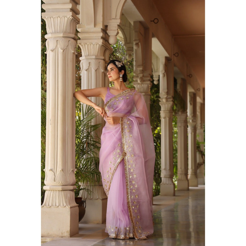 CHARU MAKKAR Purple Saree with Unstitched Blouse