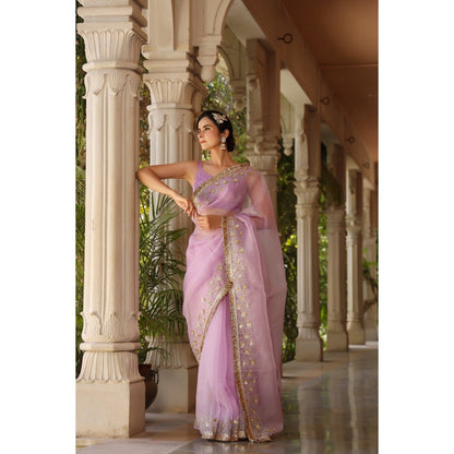 CHARU MAKKAR Purple Saree with Unstitched Blouse