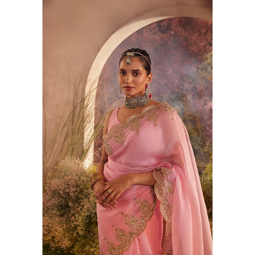 CHARU MAKKAR Light Pink Saree with Unstitched Blouse