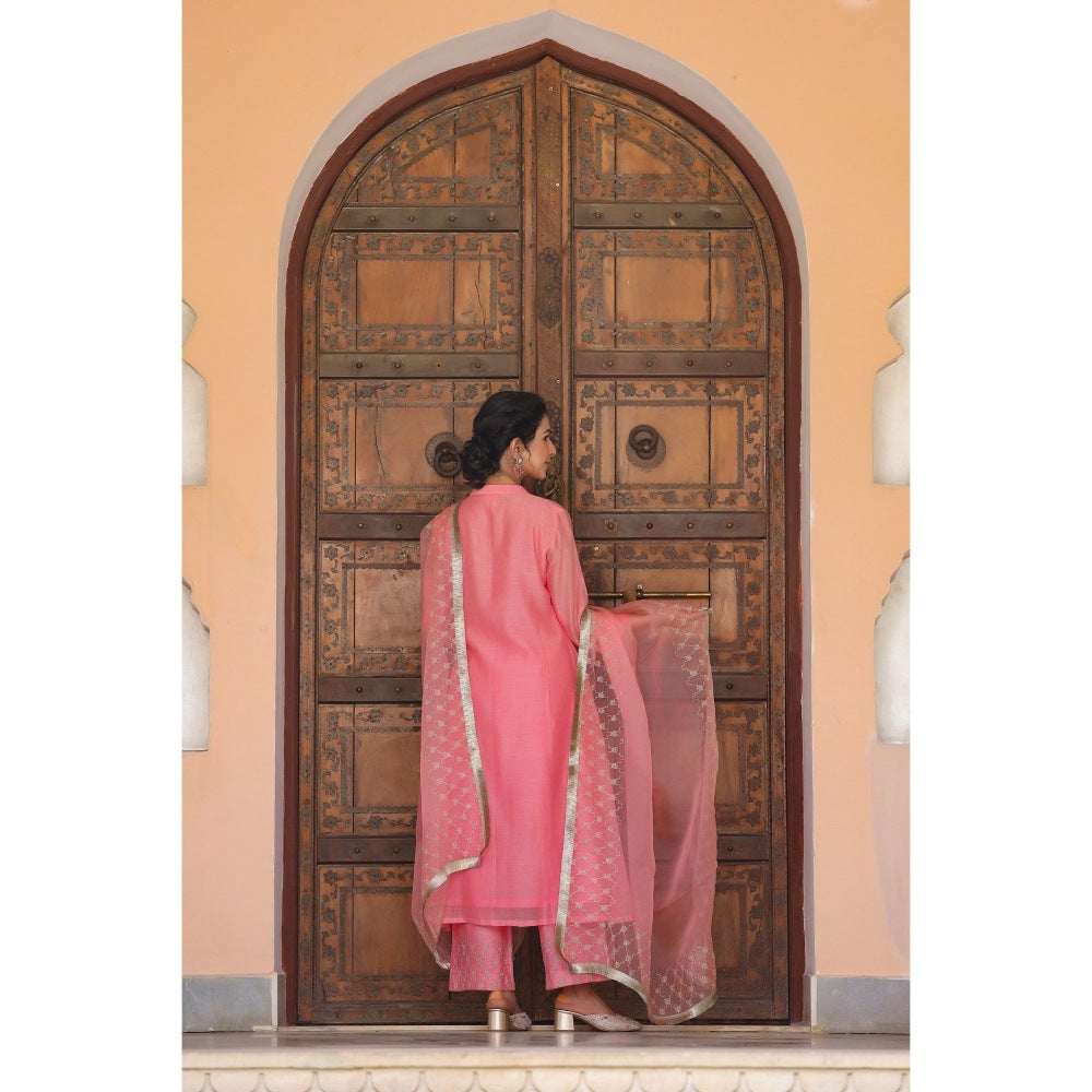 CHARU MAKKAR Pink Kurta with Palazzo & Dupatta (Set of 3)