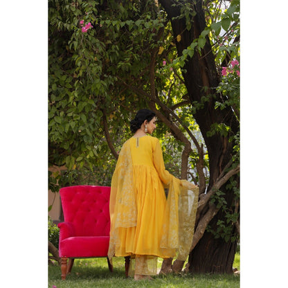 CHARU MAKKAR Mustard Kurta with Palazzo & Dupatta (Set of 3)