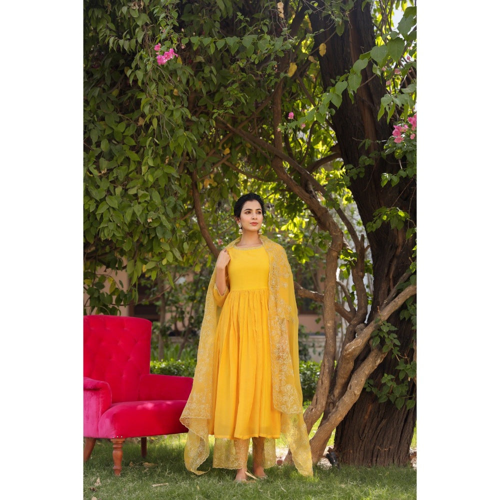 CHARU MAKKAR Mustard Kurta with Palazzo & Dupatta (Set of 3)