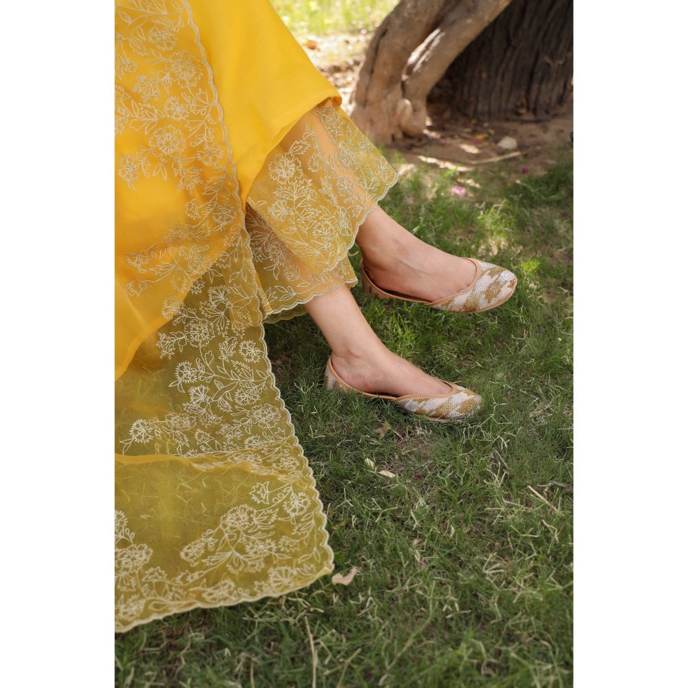 CHARU MAKKAR Mustard Kurta with Palazzo & Dupatta (Set of 3)
