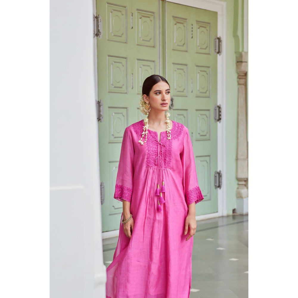 CHARU MAKKAR Fuchsia Kurta with Palazzo & Dupatta (Set of 3)