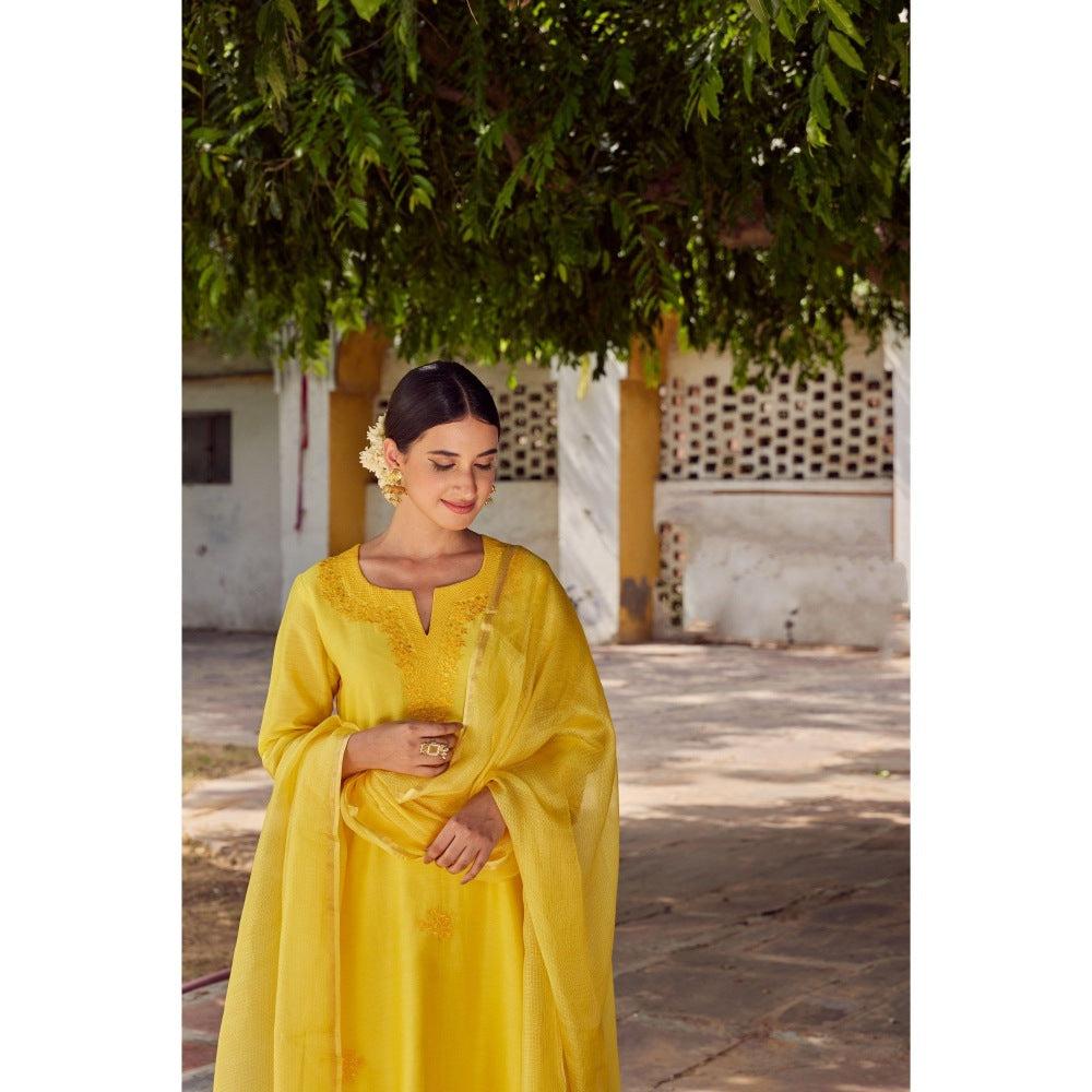 CHARU MAKKAR Yellow Kurta with Palazzo & Dupatta (Set of 3)