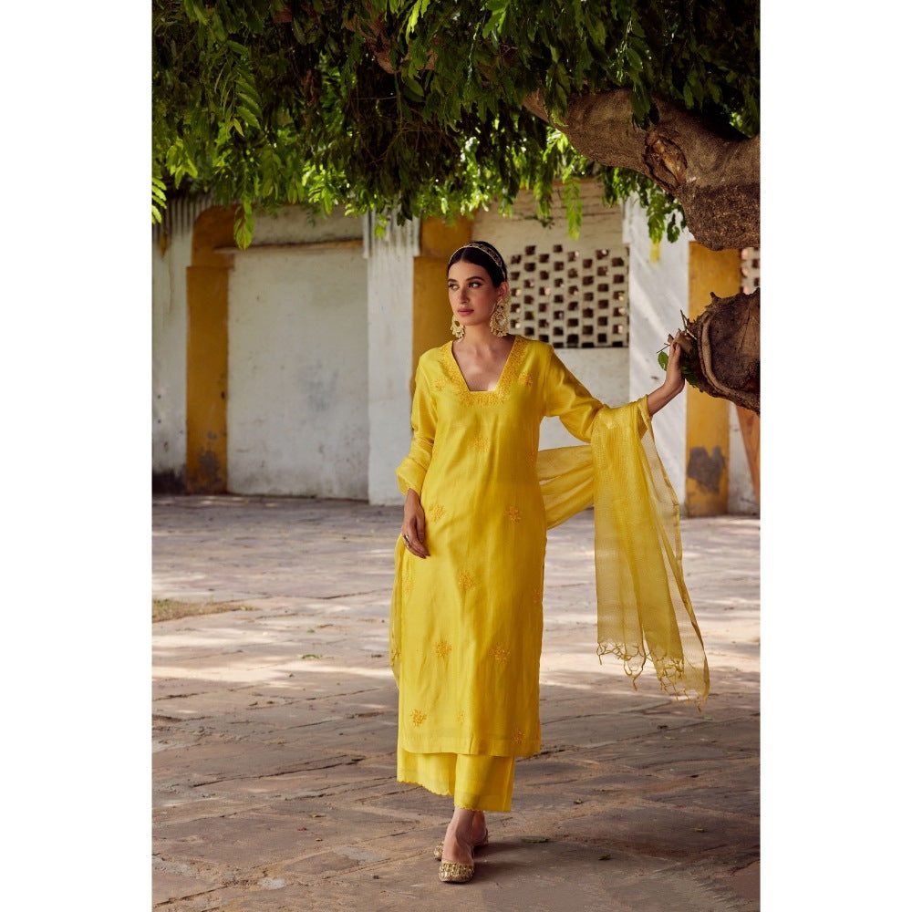 CHARU MAKKAR Yellow Kurta with Palazzo & Dupatta (Set of 3)