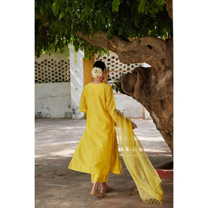 CHARU MAKKAR Yellow Kurta with Palazzo & Dupatta (Set of 3)