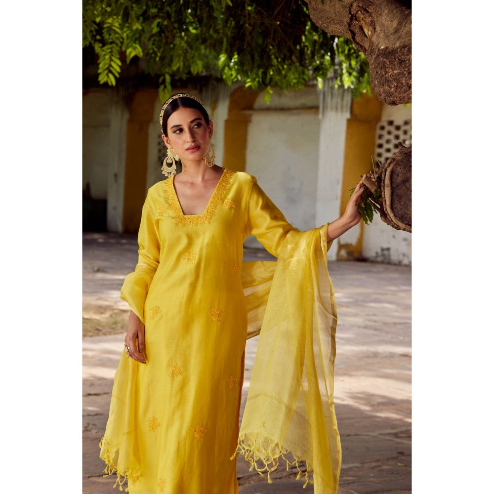 CHARU MAKKAR Yellow Kurta with Palazzo & Dupatta (Set of 3)