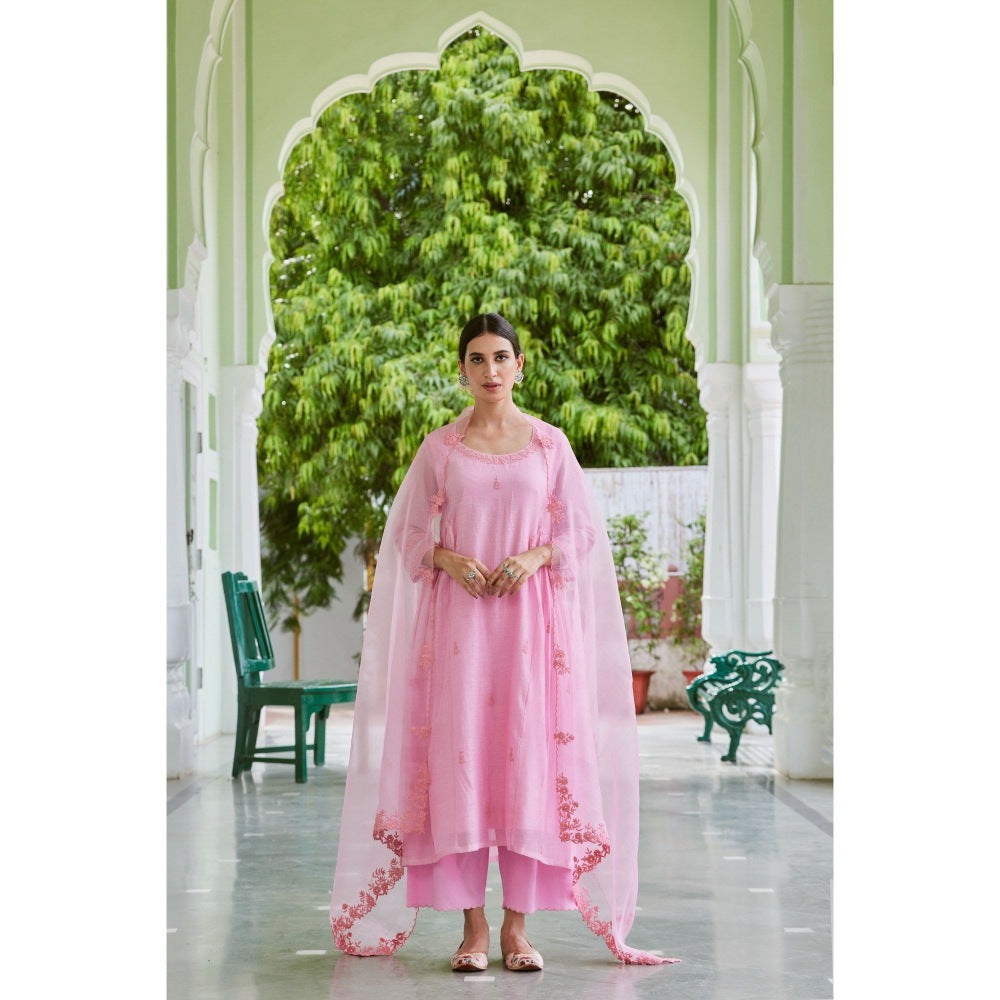 CHARU MAKKAR Light Pink Kurta with Palazzo & Dupatta (Set of 3)