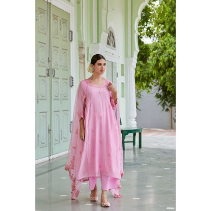 CHARU MAKKAR Light Pink Kurta with Palazzo & Dupatta (Set of 3)