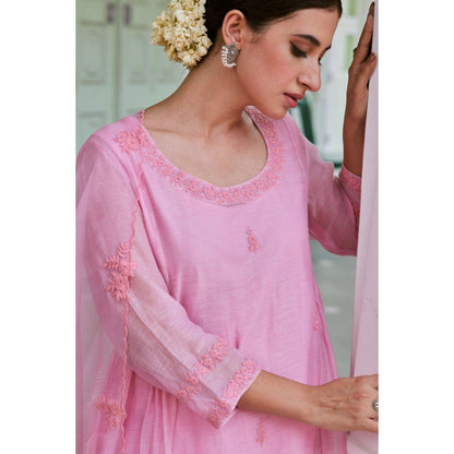 CHARU MAKKAR Light Pink Kurta with Palazzo & Dupatta (Set of 3)