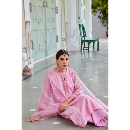 CHARU MAKKAR Light Pink Kurta with Palazzo & Dupatta (Set of 3)