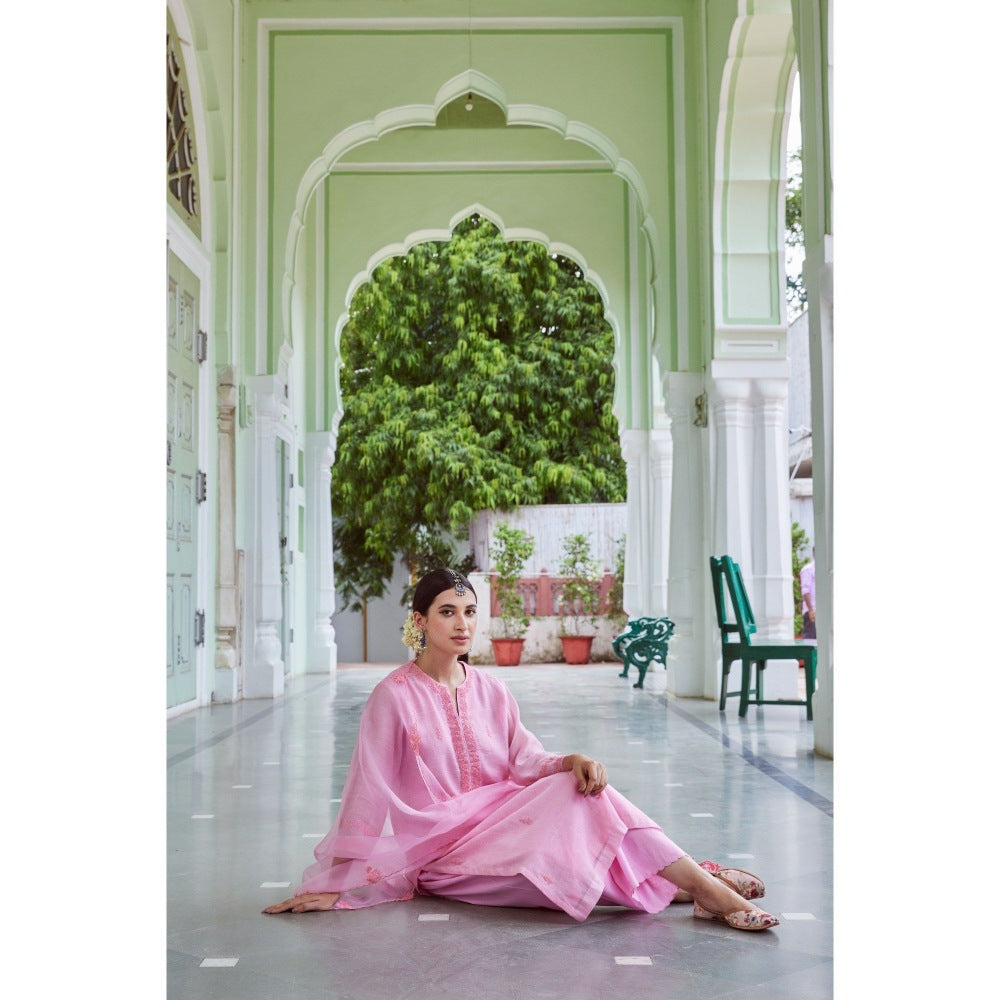 CHARU MAKKAR Light Pink Kurta with Palazzo & Dupatta (Set of 3)