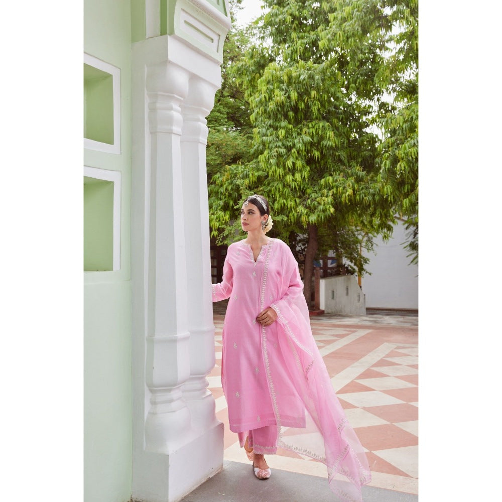 CHARU MAKKAR Light Pink Kurta with Palazzo & Dupatta (Set of 3)