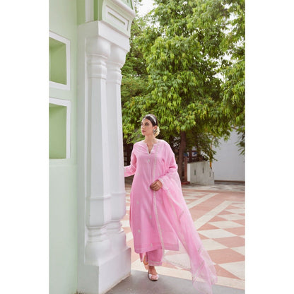CHARU MAKKAR Light Pink Kurta with Palazzo & Dupatta (Set of 3)