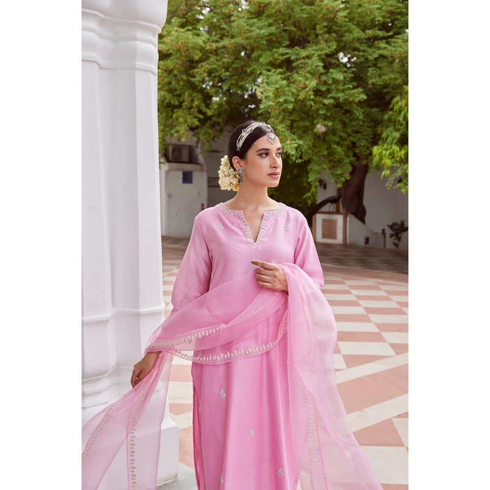 CHARU MAKKAR Light Pink Kurta with Palazzo & Dupatta (Set of 3)
