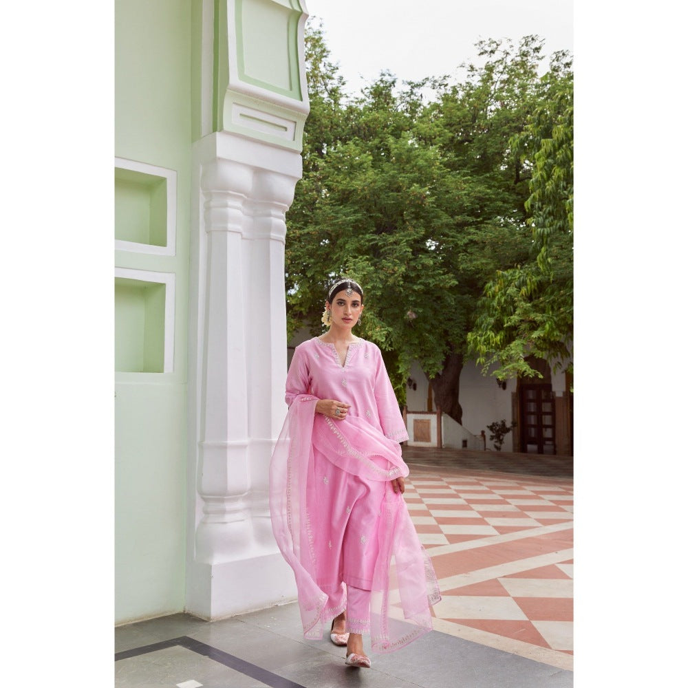 CHARU MAKKAR Light Pink Kurta with Palazzo & Dupatta (Set of 3)