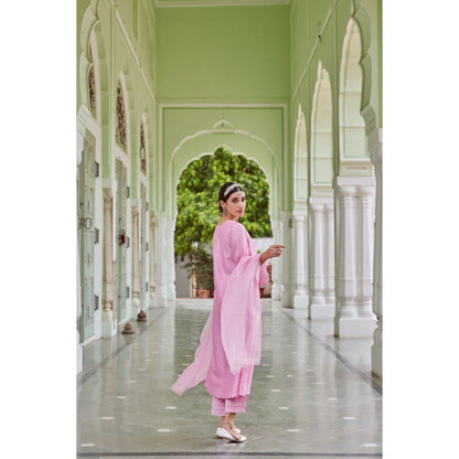 CHARU MAKKAR Light Pink Kurta with Palazzo & Dupatta (Set of 3)