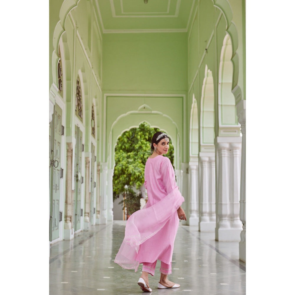 CHARU MAKKAR Light Pink Kurta with Palazzo & Dupatta (Set of 3)