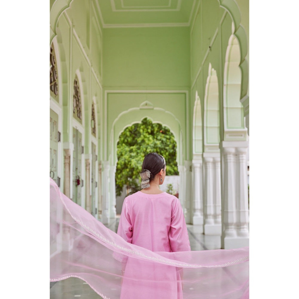 CHARU MAKKAR Light Pink Kurta with Palazzo & Dupatta (Set of 3)