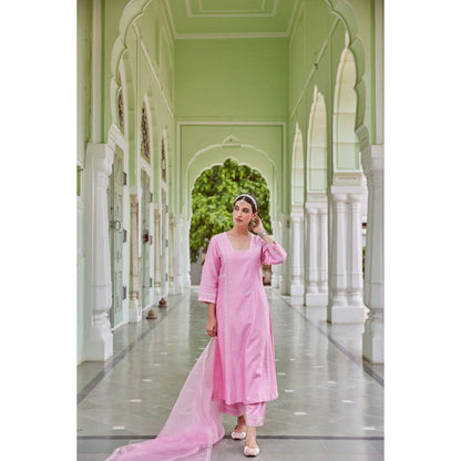 CHARU MAKKAR Light Pink Kurta with Palazzo & Dupatta (Set of 3)