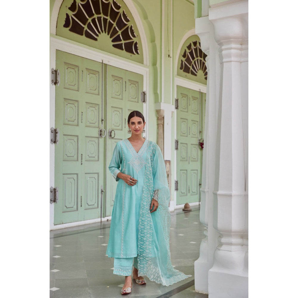 CHARU MAKKAR Blue Kurta with Palazzo (Set of 2)