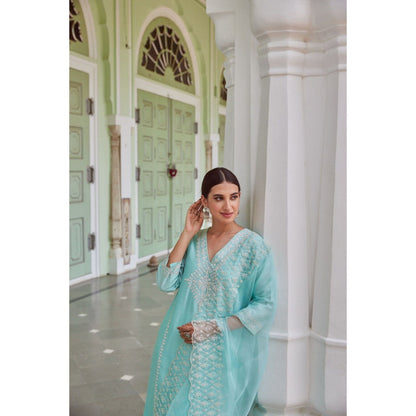 CHARU MAKKAR Blue Kurta with Palazzo (Set of 2)