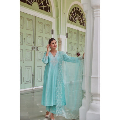 CHARU MAKKAR Blue Kurta with Palazzo & Dupatta (Set of 3)
