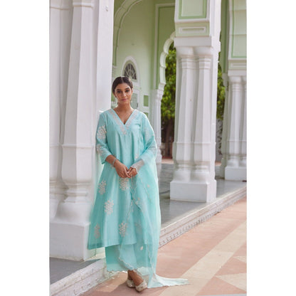 CHARU MAKKAR Blue Kurta with Palazzo & Dupatta (Set of 3)