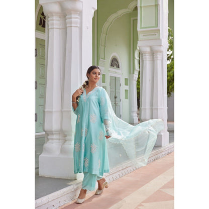 CHARU MAKKAR Blue Kurta with Palazzo & Dupatta (Set of 3)