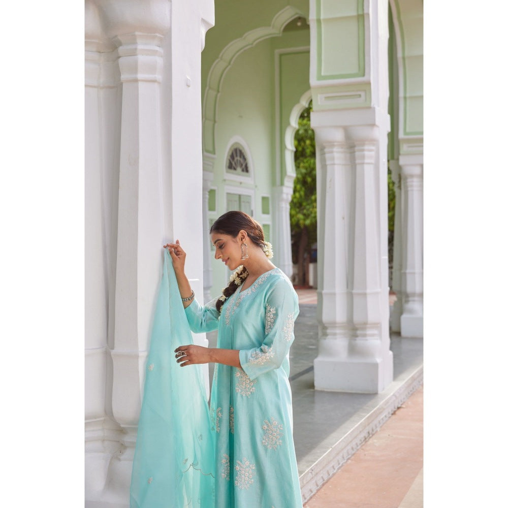 CHARU MAKKAR Blue Kurta with Palazzo & Dupatta (Set of 3)