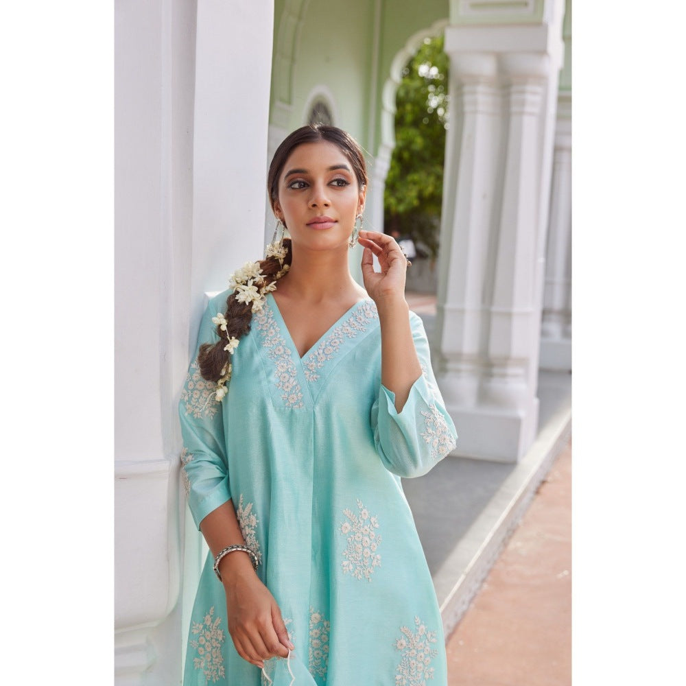 CHARU MAKKAR Blue Kurta with Palazzo & Dupatta (Set of 3)