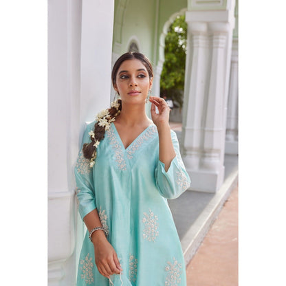 CHARU MAKKAR Blue Kurta with Palazzo & Dupatta (Set of 3)