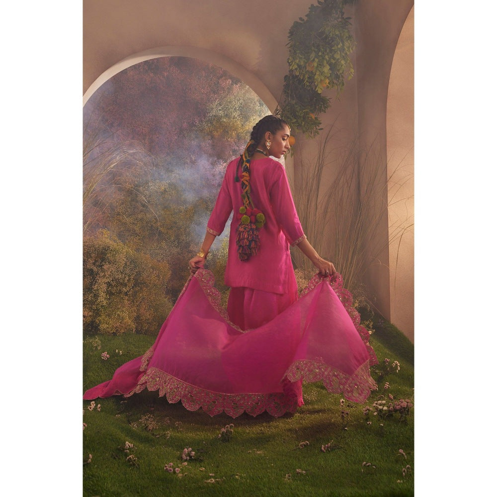 CHARU MAKKAR Hot Pink Kurti with Palazzo & Dupatta (Set of 3)
