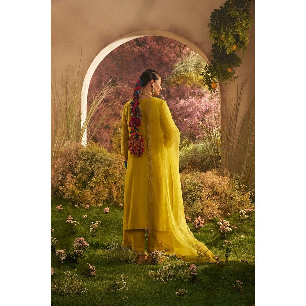CHARU MAKKAR Mustard Kurta with Palazzo & Dupatta (Set of 3)