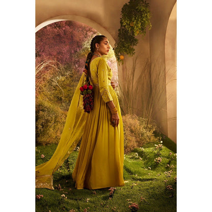 CHARU MAKKAR Mustard Anarkali Kurta & Dupatta (Set of 2)