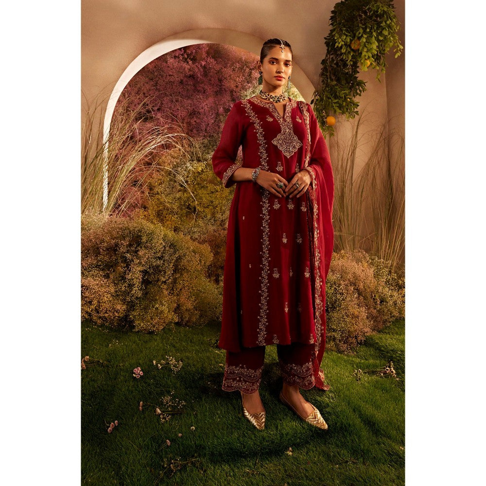CHARU MAKKAR Maroon Kurta with Palazzo (Set of 2)