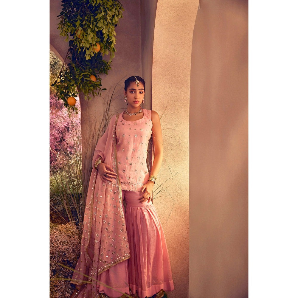 CHARU MAKKAR Light Pink Kurti with Sharara & Dupatta (Set of 3)