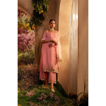 CHARU MAKKAR Light Pink Kurta with Palazzo & Dupatta (Set of 3)
