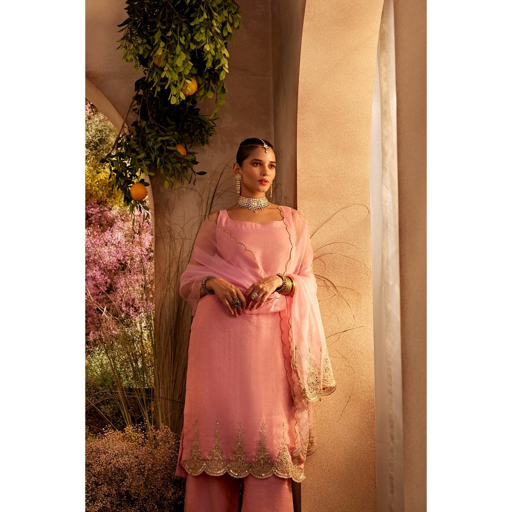 CHARU MAKKAR Light Pink Kurta with Palazzo & Dupatta (Set of 3)