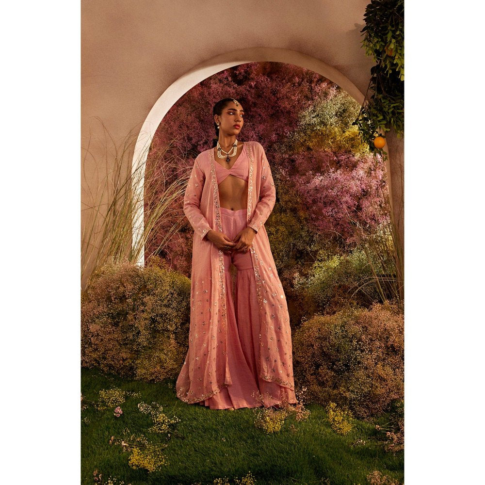 CHARU MAKKAR Light Pink Cape with Sharara & Blouse (Set of 3)