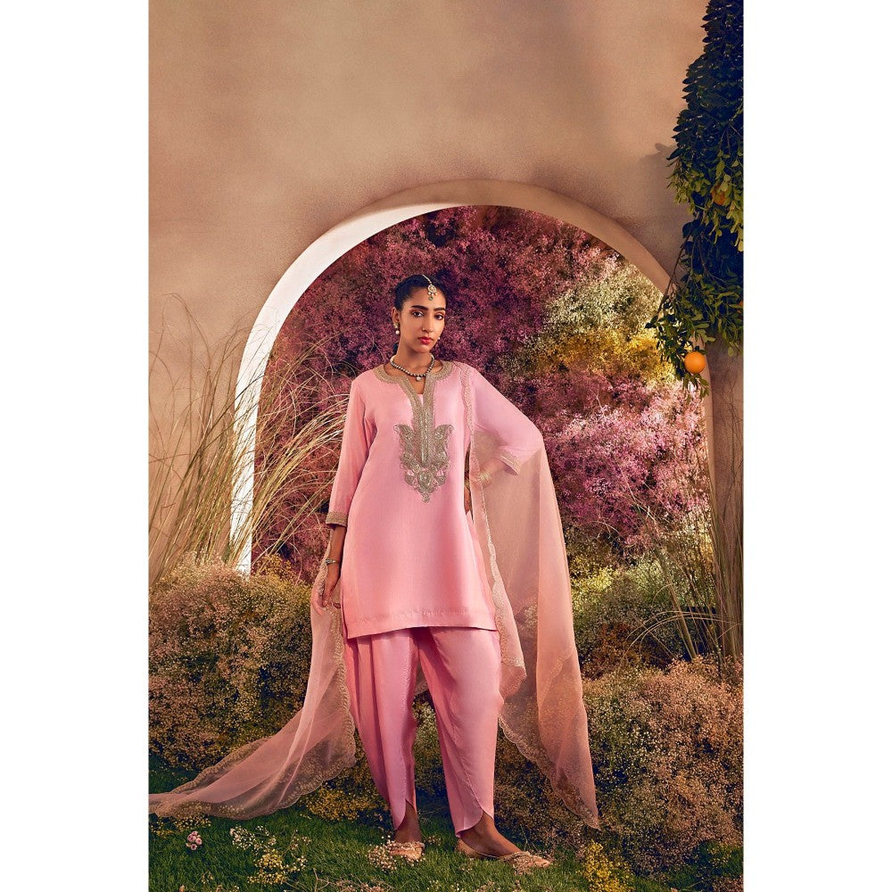 CHARU MAKKAR Light Pink Kurti with Dhoti & Dupatta (Set of 3)