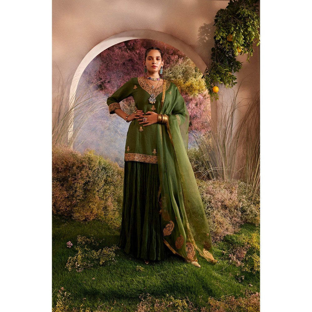 CHARU MAKKAR Green Kurti with Skirt & Dupatta (Set of 3)