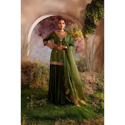 CHARU MAKKAR Green Kurti with Skirt & Dupatta (Set of 3)