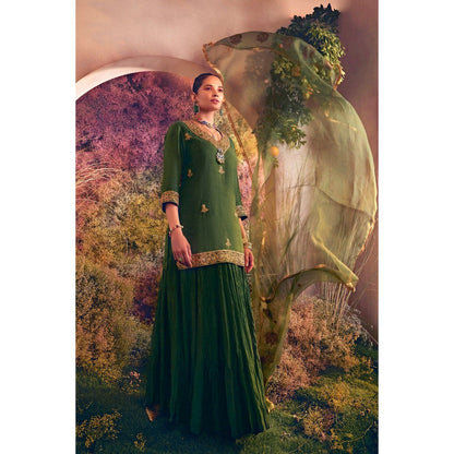 CHARU MAKKAR Green Kurti with Skirt & Dupatta (Set of 3)