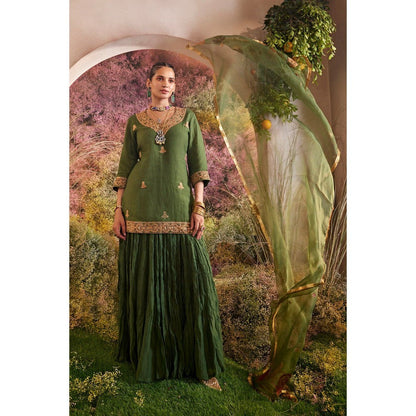 CHARU MAKKAR Green Kurti with Skirt & Dupatta (Set of 3)