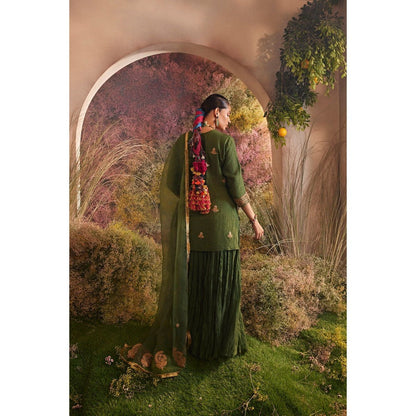CHARU MAKKAR Green Kurti with Skirt & Dupatta (Set of 3)
