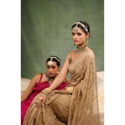 CHARU MAKKAR Pink Embellished Saree with Unstitched Blouse